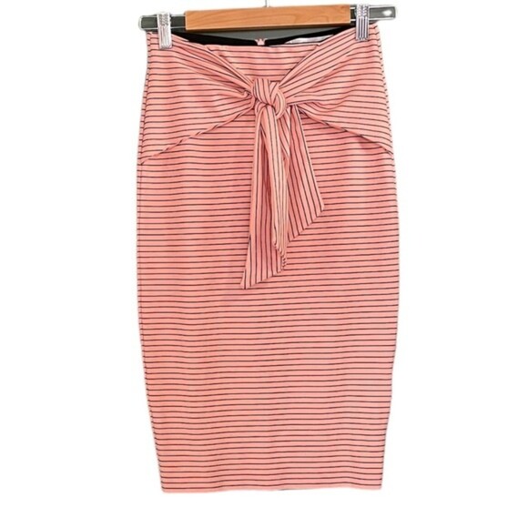 ZARA Skirt Knee Length Tie-Front Pink Pinstriped Knit Pencil Skirt Size Small - Picture 9 of 10